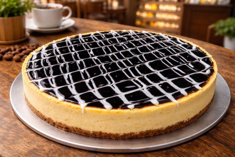 Chocolate lattice cheesecake whole